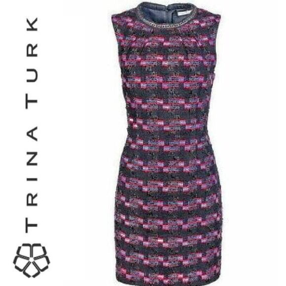 Trina Turk Good Night Sleeveless Italian Tweed Sheath Dress size 12 - Picture 1 of 14